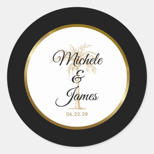 Elegant Tropical Gold Palm Tree Modern Wedding Ronde Sticker (Voorkant)