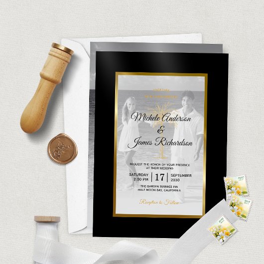 Elegant Tropical Gold Palm Tree Modern Wedding Vellum Uitnodigingen