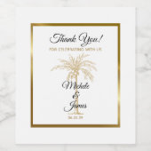 Elegant Tropical Gold Palm Tree Weddenschap Wijn Etiket (Enkel label)