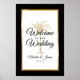 Elegant Tropical Gold Palm Tree Weduwwelkomstwoord Poster