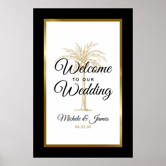 Elegant Tropical Gold Palm Tree Weduwwelkomstwoord Poster (Voorkant)