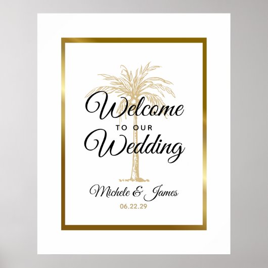 Elegant Tropical Gold Palm Tree Weduwwelkomstwoord Poster (Voorkant)