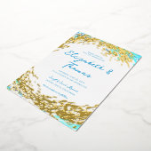 Elegant Tropical Gold Surfer Wave Beach Weddenscha Folie Uitnodiging (Gedraaid)