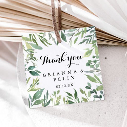 Elegant Tropical Green Foliage Calligraphy Wedding Bedankjes Labels