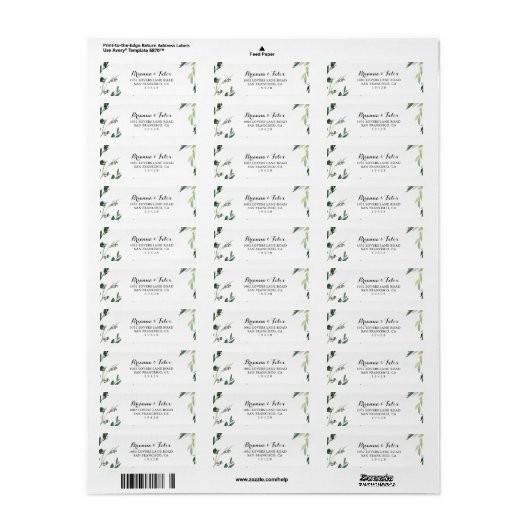 Elegant Tropical Green Foliage Return Address Etiket (Full Sheet)