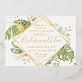 Elegant Tropical Green & Gold Bridesmaid Tea Party Folie Uitnodiging (Voorkant)