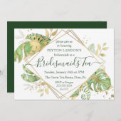 Elegant Tropical Green & Gold Bridesmaid Tea Party Kaart (Voorkant / Achterkant)
