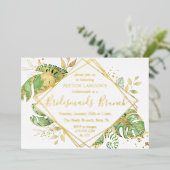 Elegant Tropical Green & Gold Bridesmaids Brunch Folie Uitnodiging (Staand Voorkant)