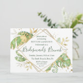 Elegant Tropical Green & Gold Bridesmaids Brunch Kaart (Staand voorkant)