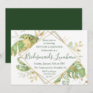 Elegant Tropical Green & Gold Bridesmaids Luncheon Kaart