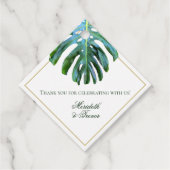 Elegant Tropical Green Gold Monstera Leaf Bedankjes Labels (Voorkant)