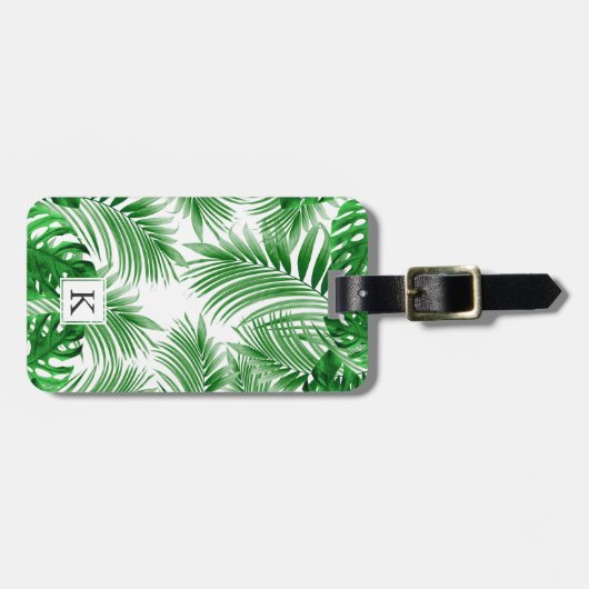 elegant Tropical green palm leaf pattern Bagagelabel (Voorkant horizontaal)