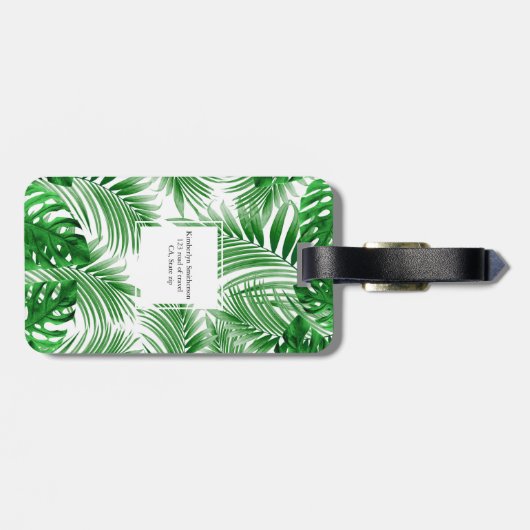 elegant Tropical green palm leaf pattern Bagagelabel (Achterkant horizontaal)