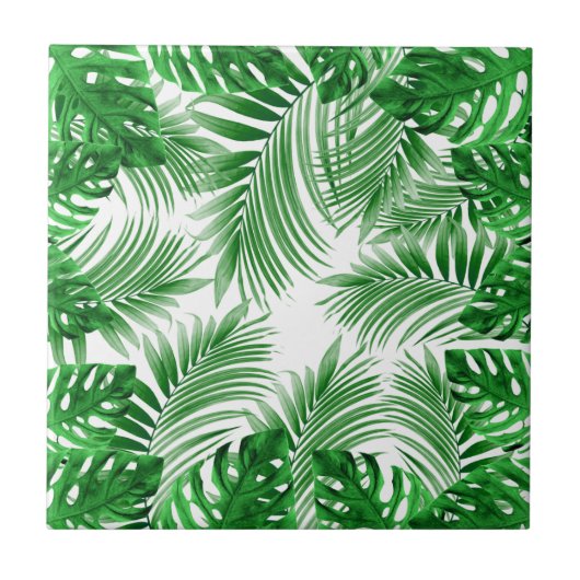 elegant Tropical green palm leaf pattern Tegeltje (Voorkant)