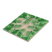 Elegant Tropical green palm leaves pattern pink ba Tegeltje (Zijkant)