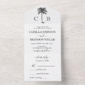 Elegant Tropical Green Palm Monograms Wedding All In One Uitnodiging (Binnen)