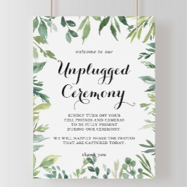 Elegant Tropical Green Unplugged Ceremony Sign Poster
