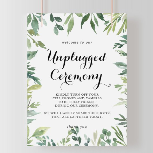 Elegant Tropical Green Unplugged Ceremony Sign Poster
