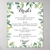 Elegant Tropical Green Wedding Drinken Menu Sign Poster (Voorkant)