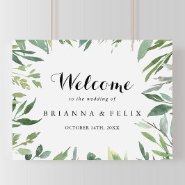 Elegant Tropical Green Wedding Welcome Sign Poster