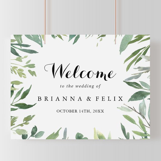Elegant Tropical Green Wedding Welcome Sign Poster
