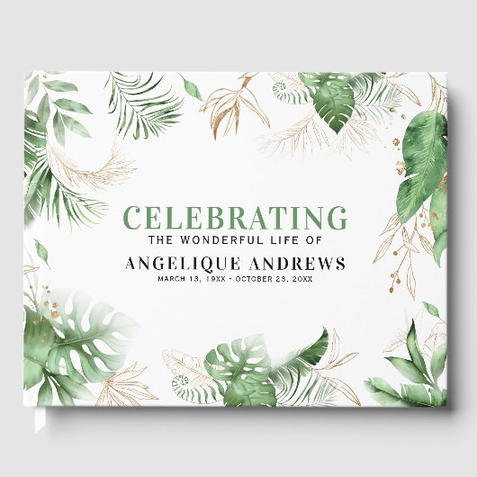 Elegant Tropical Greenery & Gold Sympathie Gastenboek (Voorkant)