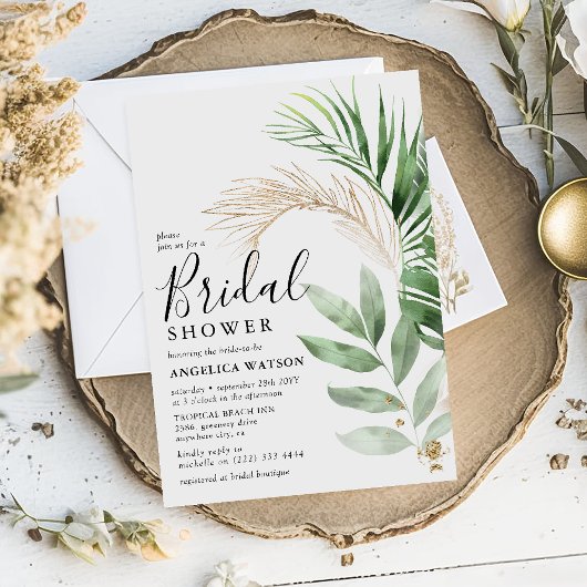 Elegant Tropical Greenery & Gold Vrijgezellenfeest Kaart
