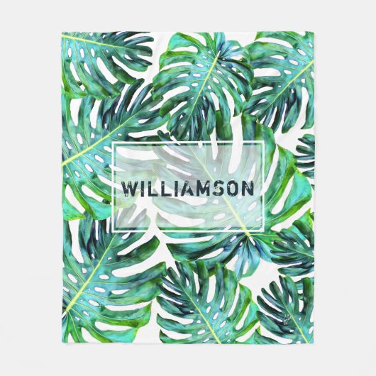 Elegant Tropical Greenery Hawaii Leaf Fleece Deken (Voorkant)