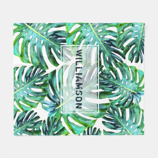 Elegant Tropical Greenery Hawaii Leaf Fleece Deken (Voorkant (Horizontaal))