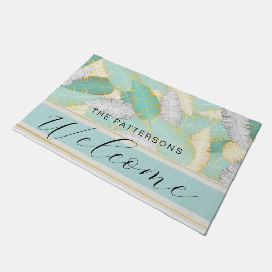 Elegant Tropical Greenery Welkomstnaam Deurmat (Schuin)