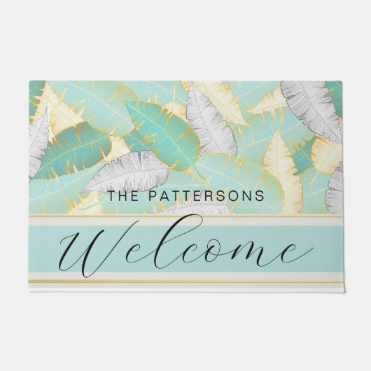 Elegant Tropical Greenery Welkomstnaam Deurmat (Voorkant)