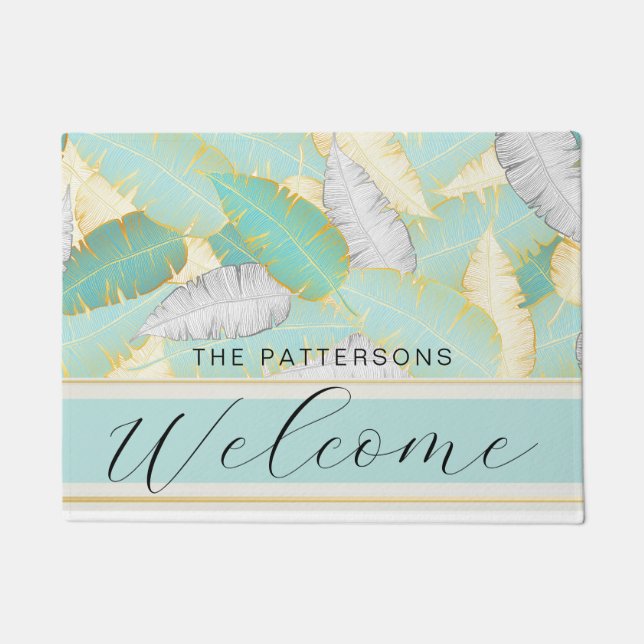Elegant Tropical Greenery Welkomstnaam Deurmat (Voorkant)