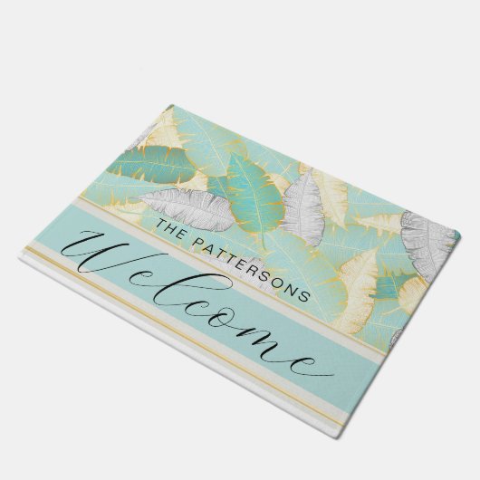 Elegant Tropical Greenery Welkomstnaam Deurmat (Schuin)