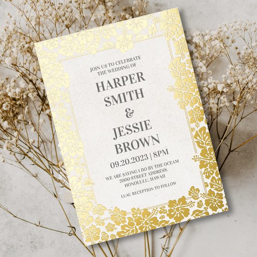 Elegant Tropical Hawaii Beach Wedding Folie Uitnodiging