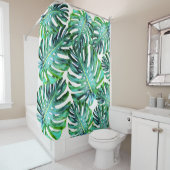 Elegant Tropical Hawaii Monstera Leaf Photography Douchegordijn (In situ)