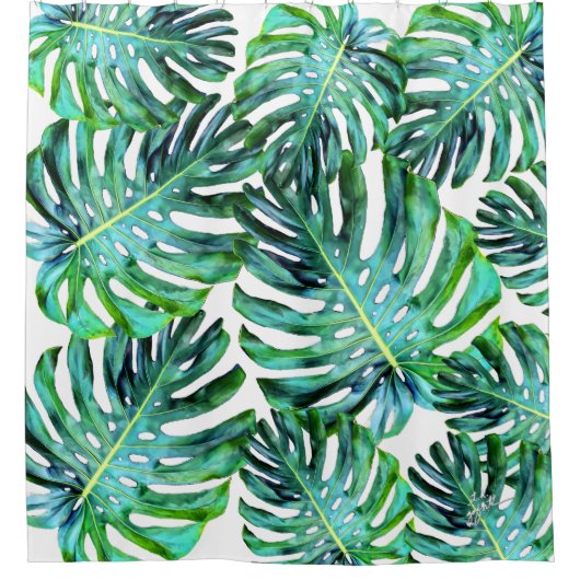 Elegant Tropical Hawaii Monstera Leaf Photography Douchegordijn (Voorkant)