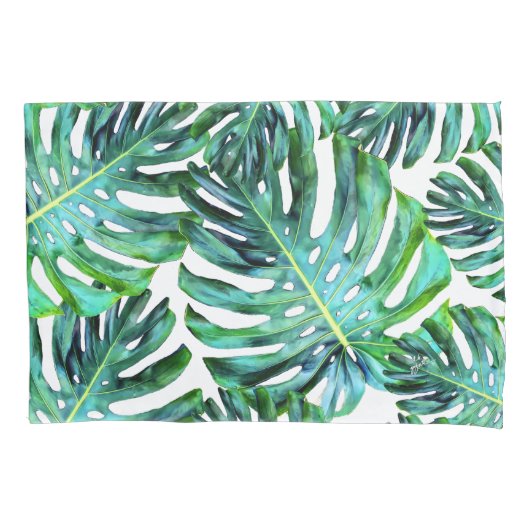 Elegant Tropical Hawaii Monstera Leaf Photography Kussensloop (Voorkant-Links)