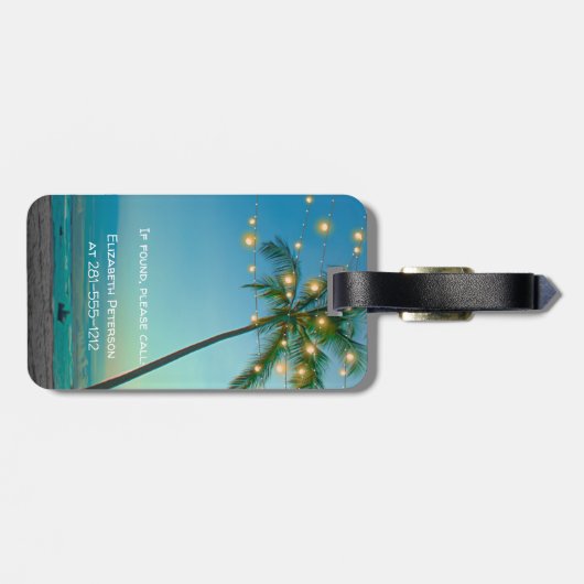 Elegant Tropical Hawaiian Palm Trees String Lights Bagagelabel (Achterkant horizontaal)