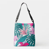 Elegant Tropical Hibiscus Flowers and Leaves | Crossbody Tas (Achterkant)