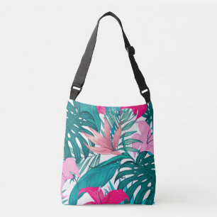 Elegant Tropical Hibiscus Flowers and Leaves Crossbody Tas