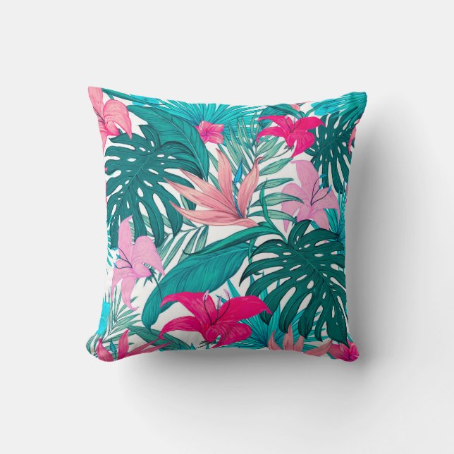 Elegant Tropical Hibiscus Flowers and Leaves | Kussen (Voorkant)