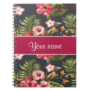 Elegant Tropical Hibiscus Flowers and Leaves Notitieboek