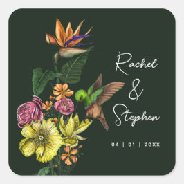 Elegant Tropical Hummingbird Floral Summer Wedding Vierkante Sticker