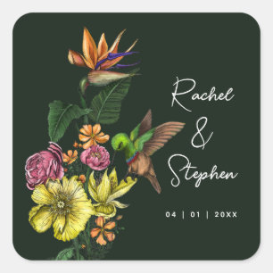 Elegant Tropical Hummingbird Floral Summer Wedding Vierkante Sticker