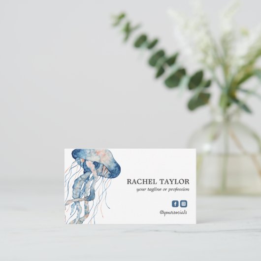 Elegant Tropical Jellyfish roze blauw strand kust Visitekaartje (Staand voorkant)