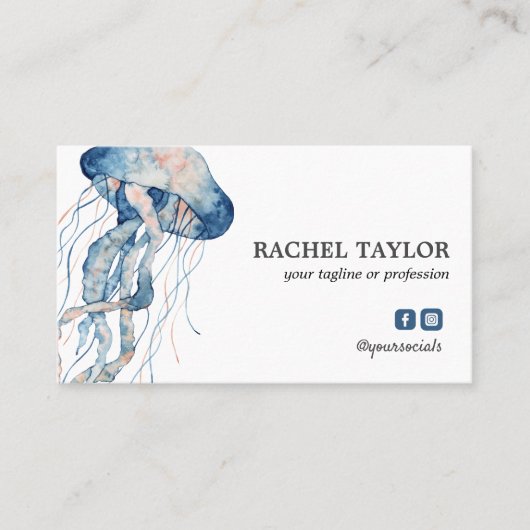 Elegant Tropical Jellyfish roze blauw strand kust Visitekaartje (Voorkant)
