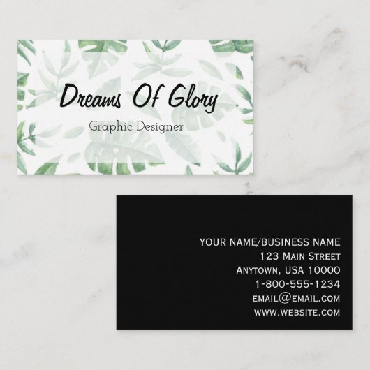 Elegant Tropical Leaf Print op wit Visitekaartje (Voorkant / Achterkant)