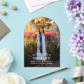 Elegant Tropical Leave Afstuderen Foto Acryl Uitnodigingen (Insitu (Huwelijk))