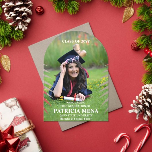 Elegant Tropical Leave Afstuderen Foto Acryl Uitnodigingen (Insity (Feestdagen))