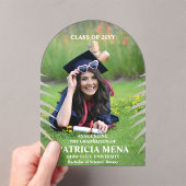 Elegant Tropical Leave Afstuderen Foto Acryl Uitnodigingen (Insitu (Draagbaar))